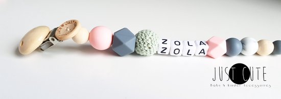 Speenkoord met naam - Just Cute - roze - mint - meisje - kraamcadeau - Zola