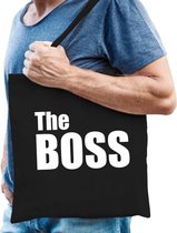 Katoenen tas zwart met witte tekst the boss - tasje / shopper voor heren