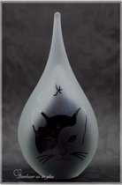 Urn met uw gewenste naam en afbeelding poes-kat middels zandstraling-Urn-Small-Glas- zwart en wit 50ml inhoud-Druppel mini urn kleine deelbestemming voor crematie as-urn dier-urn p