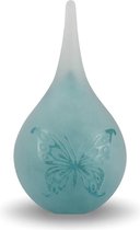 Urn / Mini Urn - Urn Druppel Medium Turquoise mat met vlinder - Urn voor as - Urn Hond - Urn Kat - Urn Glasobject- Urn Kunst - As-Gedenkstuk – Glas urn druppel