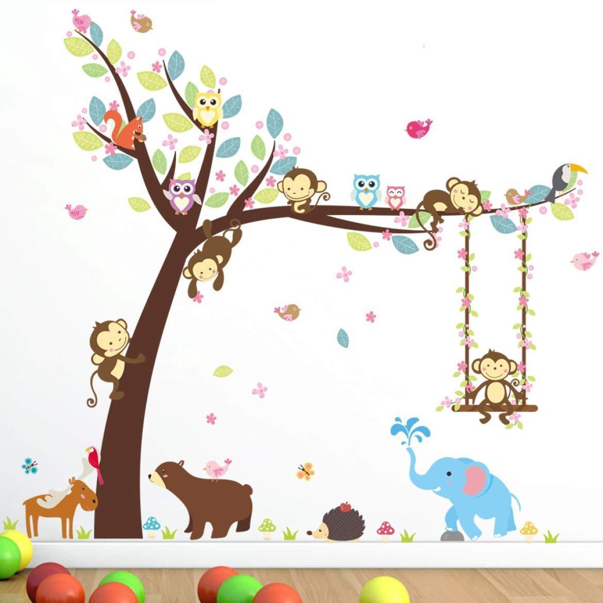 Spicker Muursticker - Boom met Dieren - PVC - Multicolor - 100x140cm