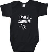 Rompertjes baby met tekst - Fastest swimmer - Romper zwart - Maat 50/56