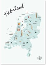 Kunst In Kaart - Nederland kinderposter - Poster A3 - Blauw