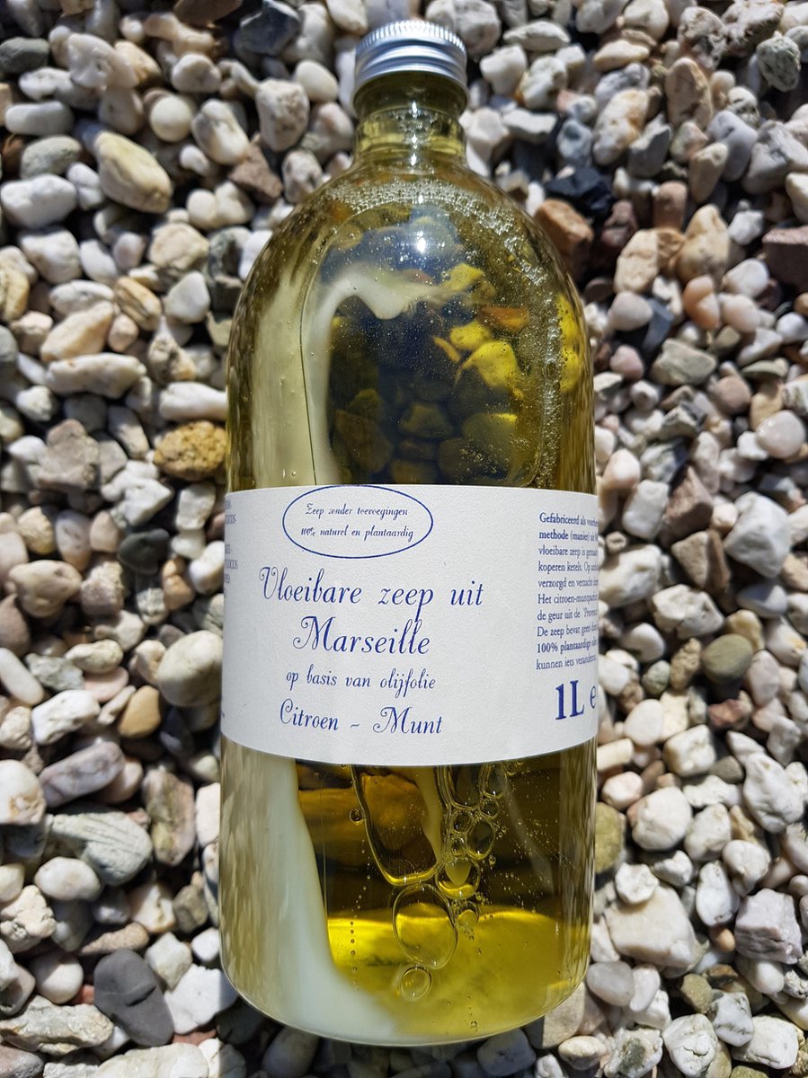 1 liter vloeibare handzeep Citroen - Munt / Marseille zeep op olijfbasis