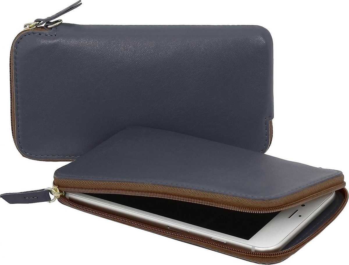StilGut - Telefoon Etui - Leer - Donker Blauw 4.7"-5.8” Donker blauw