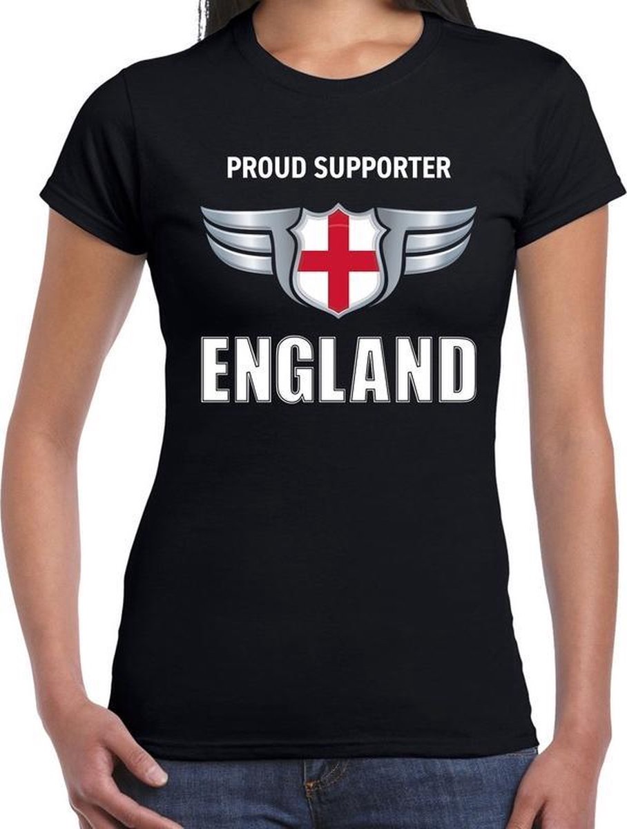 Afbeelding van product Bellatio Decorations  Proud supporter England / Engeland t-shirt zwart voor dames - landen supporter shirt / kleding - EK / WK / songfestival XL  - maat XL