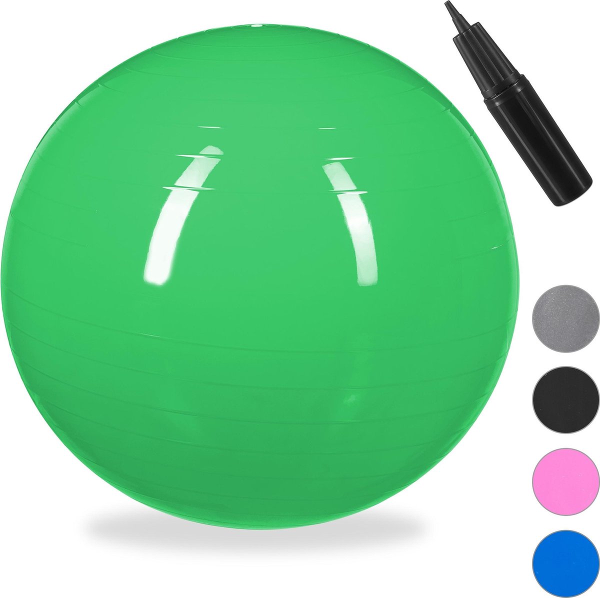 Relaxdays fitnessbal 65 cm - gymbal - zitbal - yogabal - pilatesbal - met pompje - PVC - groen