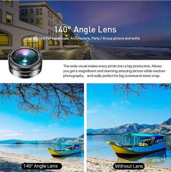 APEX 6 in 1 Telefoon Camera Lens Set – Fish Eye Lens – Super Groothoek Lens – Macro Lens – Star Filter Lens – Zwart