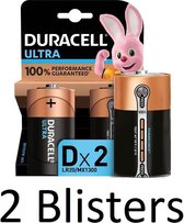 4 Stuks (2 Blisters a 2 st) Duracell Ultra alkaline D-batterijen