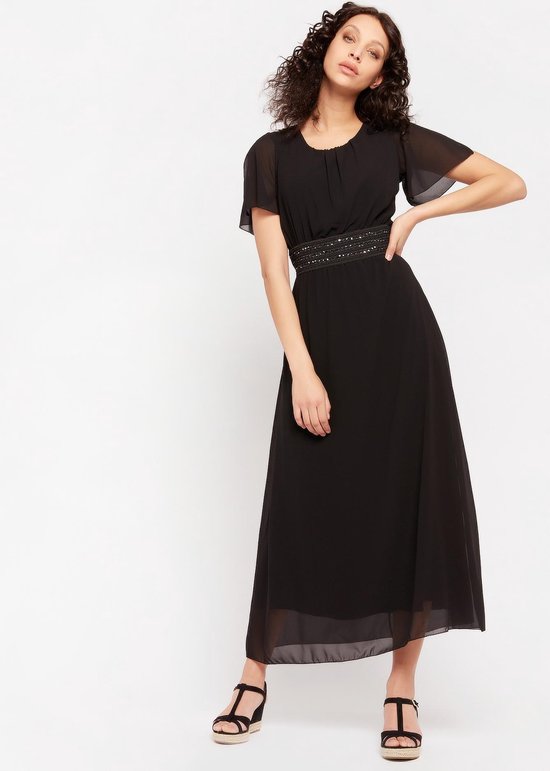 LOLALIZA Maxi jurk met elastiek rondom taille - Zwart - Maat 40 | bol.com