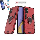 Samsung Galaxy A51 Robuust Kickstand Shockproof Rood Cover Case Hoesje - 1 x Tempered Glass Screenprotector ATBL