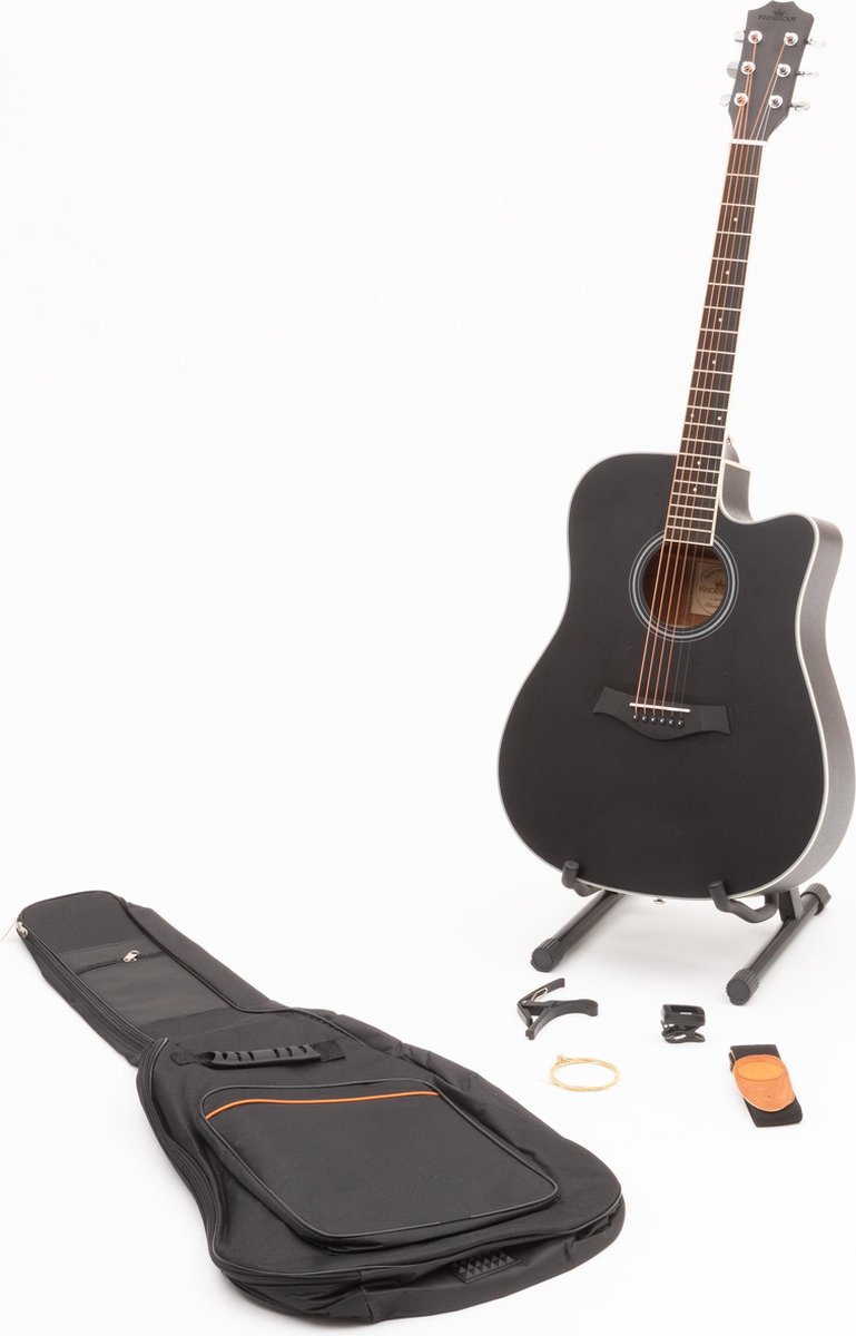 Knobbout Music United Akoestische gitaar volledig pakket Sapeli Hout Rosewood incuslief Standaard Koffer Stemmer Draagband Capo Plectrums