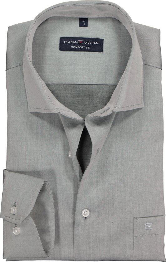 CASA MODA comfort fit overhemd - grijs twill - Strijkvrij - Boordmaat: 40