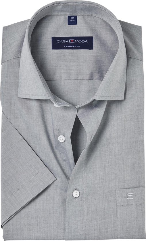 CASA MODA comfort fit overhemd - korte mouw - grijs - Strijkvrij - Boordmaat: