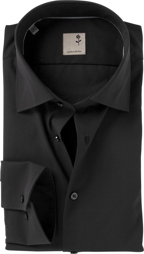 Seidensticker shaped fit overhemd - mouwlengte 7 - zwart - Strijkvrij - Boordmaat: