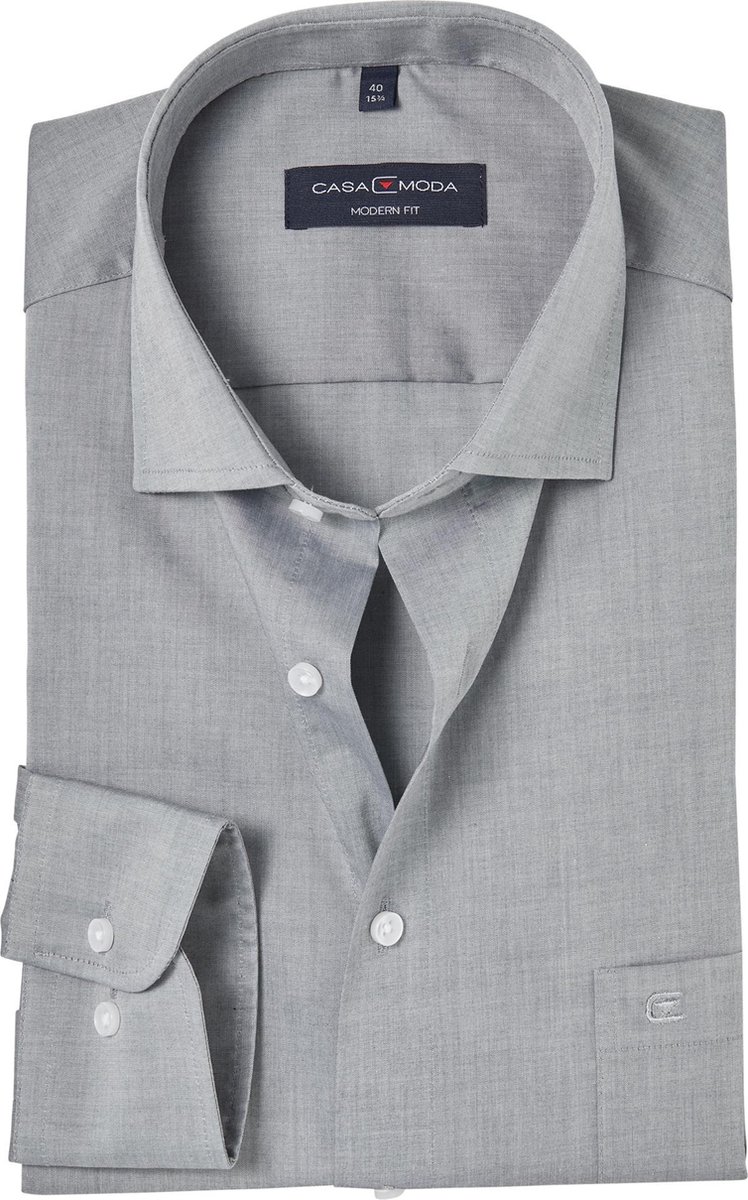CASA MODA modern fit overhemd - grijs - Strijkvriendelijk - Boordmaat: 39