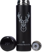 Zwarte Colourbottle® - Luxe Thermosfles met LED temperatuurdisplay - 500ml - Roestvrij Staal - Waterfles - Theebeker - Theefilter - Zwarte Drinkfles