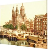 Oud Stadsgezicht Amsterdam - St. Nicolaaskerk Prins Hendrikkade - Oude Foto Print op Canvas Doek - 90x60 cm