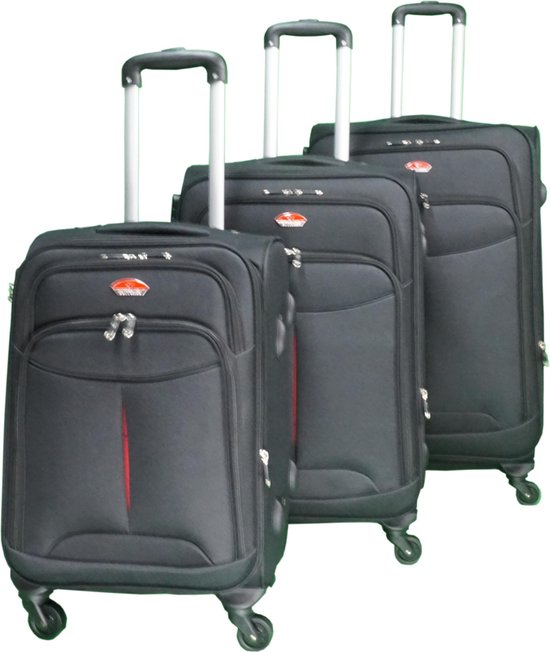 barsten Bloeien bezoeker 3 delig bagage stoffen koffer set 4 wielen trolley - Zwart | bol.com