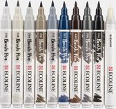Talens Ecoline set van 10 Brush Pennen  Grijze  Kleuren + 2 x  A4 Ecoline Papier  Blok +  A4 Zipperbag