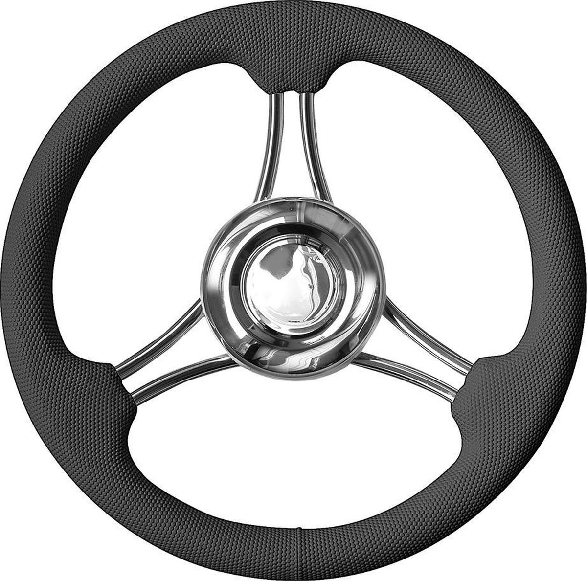 Savoreti Corsica RVS Stuurwiel met zwarte geribbelde PU-schuim Rand Ø 350 mm