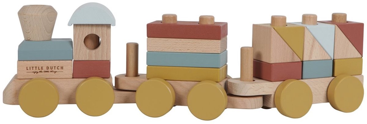 Little Dutch Houten Trein Met Blokken - Rood/Okergeel