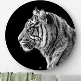 HIP ORGNL Schilderij Tiger - Tijger - ⌀60cm - Wandcirkel dieren - Zwart wit