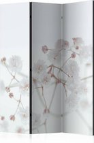 Vouwscherm - Witte bloemen 135x172cm, gemonteerd geleverd, dubbelzijdig geprint (kamerscherm)