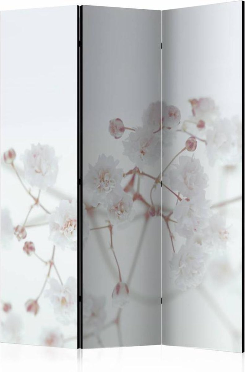 Vouwscherm / Kamerscherm - Witte bloemen 135x172cm, gemonteerd geleverd, dubbelzijdig geprint