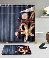 Douchegordijn - 180x200cm - Incl. Ringen - 100% Polyester - Zee