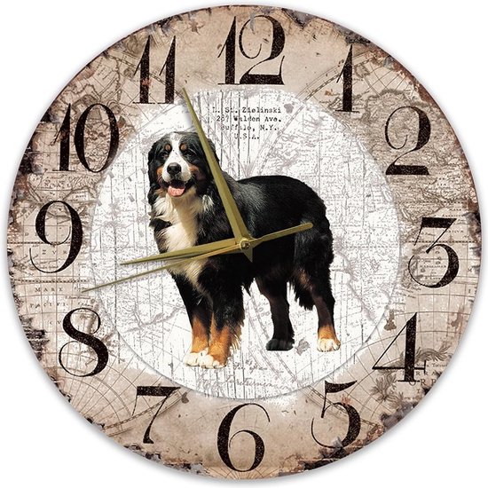 Houten Klok - 30cm - Hond - Berner Sennen