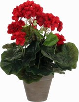 Kunstplant Geranium Rood - H 34cm - Keramiek sierpot - Mica Decorations