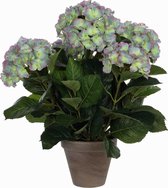 Kunstplant Hortensia Lichtpaars- H 45cm - Keramiek sierpot - Mica Decorations