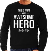 Awesome hero / held cadeau sweater / trui zwart met witte letters voor heren - zorgpersoneel sweaters / waardering truien M