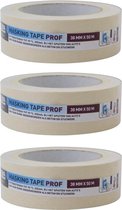 Set van 3x Afplaktape/schilderstape - 38 mm x 50 m - Professioneel - Hittenbestendig - Verf maskeertape - Masking tape