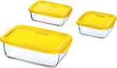 3x Stock de verre / contenants frais jaune - Contenants de conservation des aliments - Mealprep - Lunchbox