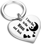RVS sleutelhanger hart "I love you to the moon and back" vriendschap liefde BFF