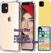 HB Hoesje Geschikt voor Apple iPhone 11 - Combi Deal - Anti Shock Back Cover Transparant - Back Cover Geel & Glazen Screenprotector