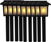 9x Tuinlamp zonne-energie fakkel / toorts met vlam effect 34,5 cm - sfeervolle tuinverlichting - prikker / lantaarn
