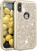 Apple iPhone X - iPhone XS Glitter Back Cover - Goud -  360º Armor Bescherming - 3 in 1 Hybrid