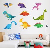 Vrolijke Dinosaurus Muursticker - Dino Decoratie Stickers Muur & Wand - Voor Slaapkamer / Kinderkamer / Babykamer Jongens & Meisjes - Muurdecoratie Wanddecoratie