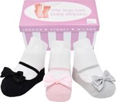 Little Pretties: boîte de 3 paires de chaussettes bébé fille qui ressemblent à des chaussures-pour bébé fille 0-12 mois-noeuds en satin-semelles antidérapantes-cadeau de fête de naissance-baby shower