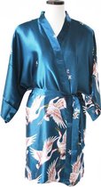 TA-HWA - Dames Kimono Kort- met Kraanvogels - Turquoise - Maat L