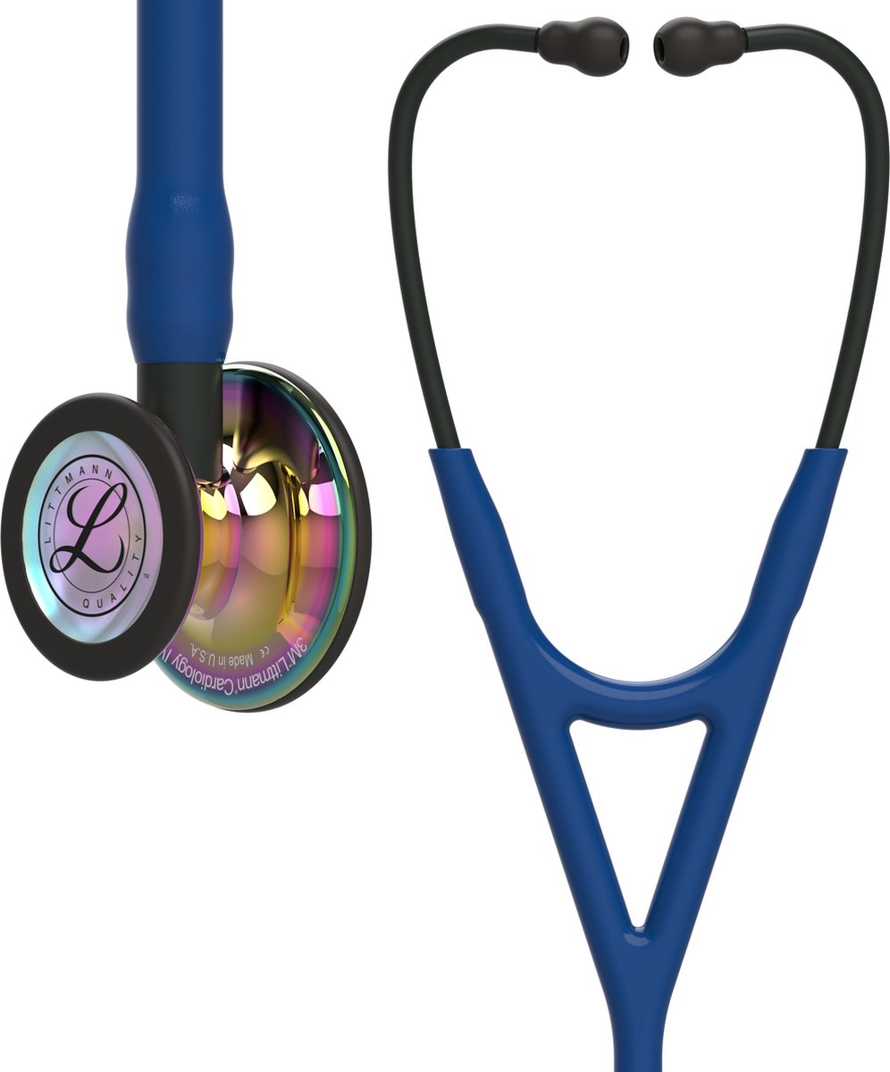 Goedkoopste Littmann Cardiology IV, Marineblauwe slang / High Polish Rainbow borststuk / Zwarte steel en oorbeugel