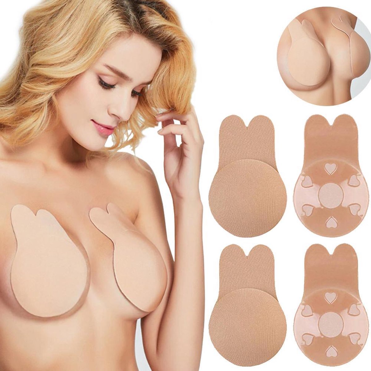LYVION Strapless BH Plakbeha B/C - Plak BH - Zelfklevende borstlift - Lingerie - Strapless lift effect - Push up - Diameter 11 cm - Beige