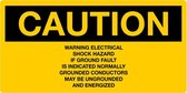 Sticker 'Caution: warning electrical shock hazard if ground fault is indicated', geel, 150 x 75 mm