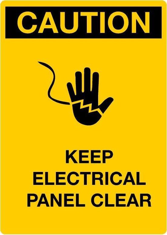Sticker 'Caution: Keep electrical panel clear', 210 x 148 mm (A5) | bol