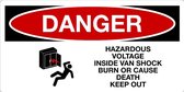 Sticker 'Danger: Voltage inside can shock burn or cause death' 200 x 100 mm