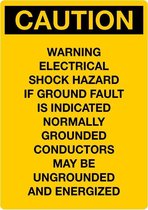 Sticker 'Caution: warning electrical shock hazard if ground fault is indicated', geel, 105 x 148 mm (A6)