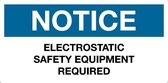 Sticker 'Notice: Electrostatic safety equipment required', 200 x 100 mm